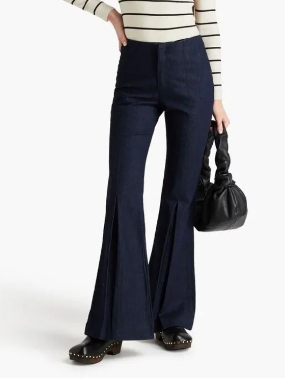 NWT FRAME Le Pixie Pleated High-rise Flared Trouser Jeans Denim Pants Size 34